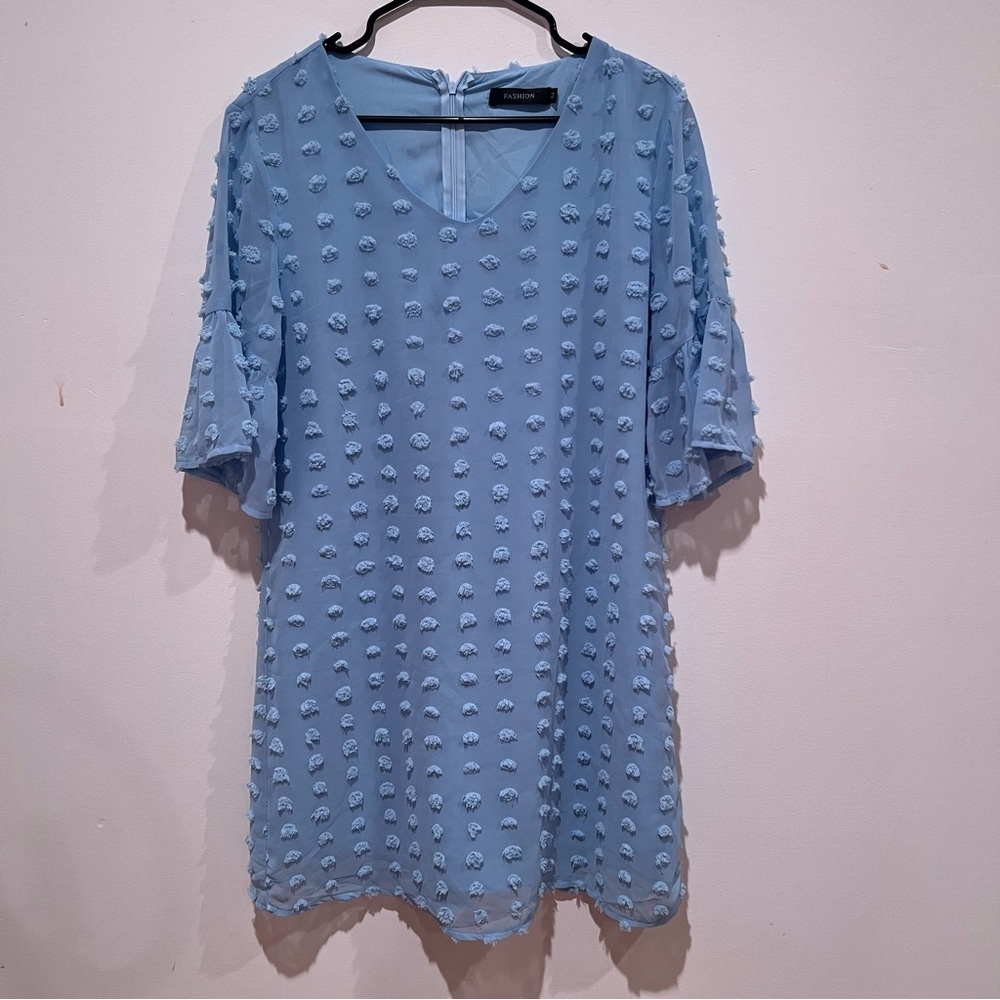 Fashion Light Blue Pom-Pom Textured Dress